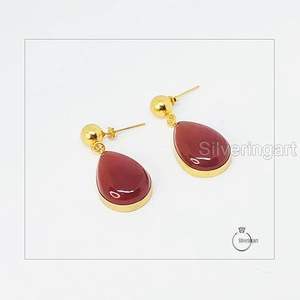 Boucles d'oreilles pendantes pour femmes, pierre précieuse en onyx rouge naturel, véritable pierre de naissance, cadeau d'anniversaire, bijoux faits à la main, boucles d'oreilles en argent sterling 925 - Product Image 3