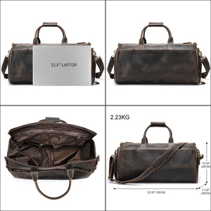 Sac de voyage en cuir avec compartiment à chaussures, fermeture éclair, sac de week-end marron en cuir véritable, sac de transport pour costume homme - Product Image 2