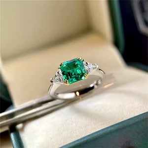 925 Sterling <b>Silver</b> Square Cut Zircon <b>Ring</b> Handmade Green Gemstone Engagement Vintage Prong Set Mehrajudin Gems MG-NU018 - Product Image 5