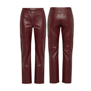 Pantalons en cuir véritable à logo brodé personnalisé en gros pour femmes, pantalons en cuir skinny à taille haute tendance pour l'hiver - Product Image 5