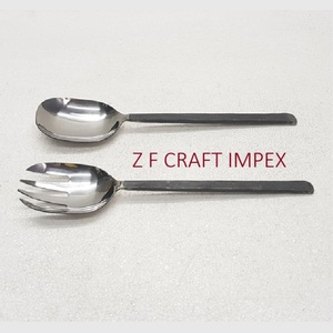 <b>Black</b> 8/10 Steel Handle New Design Stainless Steel Salad Severing Spoon <b>Set</b> Salad Servers Trending Serving Spoons Salad Tools - Product Image 1