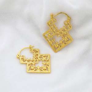 Pendientes de Aro con Filigrana Geométrica Tribal, Chapados en Oro de 18k, Joyería al por Mayor para Mujer - Product Image 2
