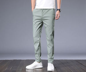 Pantalones de Golf Clásicos para Hombre, Corte Clásico, Elásticos, Cintura Elástica, Blancos, Ajustados, Casuales, de Trabajo, de Lona, con Frente Plano, al por Mayor - Product Image 3