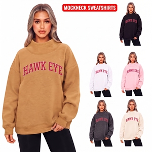Sweat-shirt à col montant personnalisé brodé en coton doux, style streetwear, pull molletonné oversize pour femme - Product Image 1