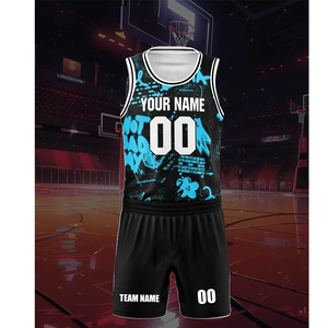 Ropa de baloncesto personalizable al por mayor transpirable y de secado rápido, diseño abstracto multicolor ideal para entrenar uniforme de baloncesto - Product Image 4