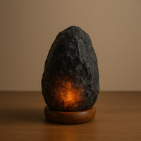 Lampe de sel de l'Himalaya noire naturelle sculptée à la main, polie, au toucher réel, ronde, purificateur d'air, décoration pour la maison, cadeau d'affaires, lumière