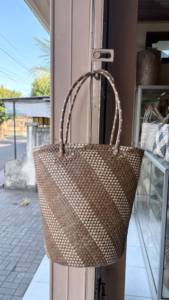 Handmade Vintage Straw <b>Tote</b> <b>Bag</b> with Solid Color Pattern Open Top Design Bali Origin <b>Beach</b> Travel Shopping - Product Image 3