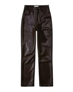 特殊皮革深棕色素食皮革90年代直筒喇叭裤定制符合客户要求设计的裤子