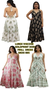 Vestido Lurex Dori de viscosa elegante para Mujer de Nueva moda con estilo bohemio con estampado dorado, ligero, perfecto para ropa de fiesta o Resort - Product Image 5