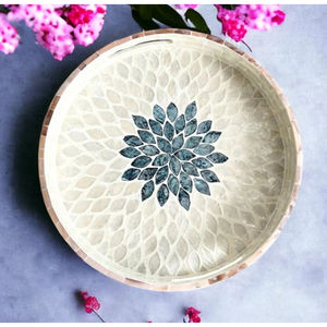 Plateau de service de nourriture de forme de rectangle de conception élégante plateau de service de nacre de coquille de Capiz de sirène bleu blanc pour l'usage de cuisine - Product Image 5