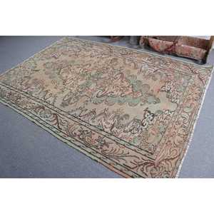 Tapis turc vintage, tapis de 6,1 x 8,7 pieds, tapis Ikat brun vert - Product Image 4