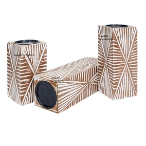 Wholesale Rate Pure Mango Wood Pillar <b>Candle</b> Holder Stand Hand-Curved Design Whitewashed Set Home Hotel Easter - Product Image 2