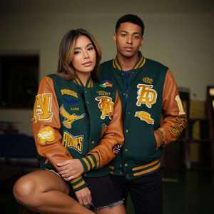 Veste universitaire personnalisée pour homme, jaune marine, veste de baseball pour homme, streetwear automne-hiver, mode, broderie en laine et cuir - Product Image 4