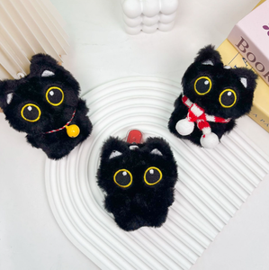 Modern Cute Embroidery Stuffed Plush <b>Black</b> Cat Keychain <b>Bag</b> Charm Rectangle Shape Eco-Friendly Lightweight Acryl Reusable - Product Image 5