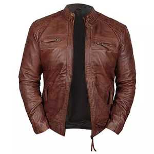 Veste en cuir marron pour homme, Streetwear, tendance, sur mesure, manches longues, nouvelle collection - Product Image 2