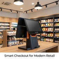 Terminal de point de vente électronique Android à double écran 15,6 pouces, caisse enregistreuse de bureau, système de nouvelle génération avec écran tactile capacitif