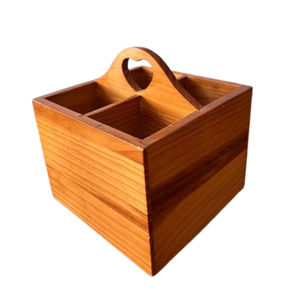 Caddy en bois à quatre compartiments de finition naturelle de couleur marron clair de meilleure qualité Caddy en bois au design classique Fournitures en vrac - Product Image 4