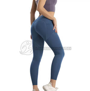 Ensemble de leggings de fitness pour femmes sur mesure, taille mi-haute, poches, respirant, séchage rapide, longueur intégrale, motif uni, sans couture, sport, yoga - Product Image 4