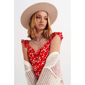 Haut camisole rouge à imprimé floral Ditsy avec bretelles à volants - Product Image 3
