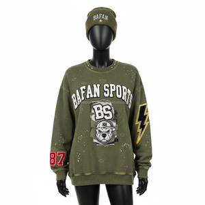 Sweat-shirt oversize pour femme en molleton épais et doux, couleur olive, avec broderie et patchwork, design personnalisé avec logo, sweat-shirts respirants pour femme - Product Image 6