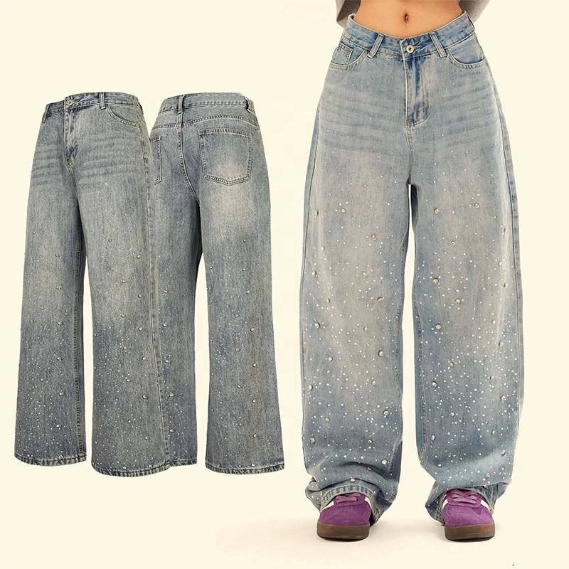 Bootcut Jeans with Diamonds High Waist Flared Design