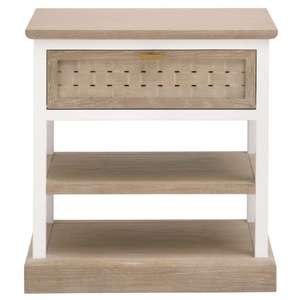 Mesita de Noche Moderna para Dormitorio, Estilo Tradicional, Madera Maciza de Mango y Roble, Acabado en Dos Tonos, Mueble de Sala de Estar con Función de Almacenamiento - Product Image 1