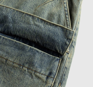 กางเกงยีนส์ขาบานของผู้ชายเทรนด์2025ฤดูหนาวกางเกงยีนส์ทรงหลวมดีไซน์ฮิปฮอปฟอกสีเข้ม - Product Image 5