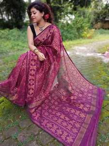 Sari JALBONDI DHAKAI JAMJANI pour mariage, séchage rapide, écologique, léger, en coton et soie, travail Jori, pour filles - Product Image 2