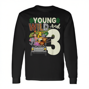 Maglietta a Maniche Lunghe per Bambini di 3 Anni, Tema Safari Zoo, Abbigliamento Promozionale Premium per il 3° Compleanno - Product Image 2