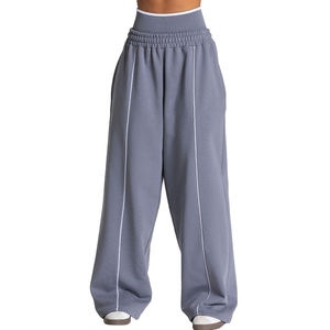 Men's Wide Leg Sweatpants Elastic Waist Side <b>Stripe</b> Casual Breathable Knitted Fabric Autumn Wear Light Purple - Product Image 5