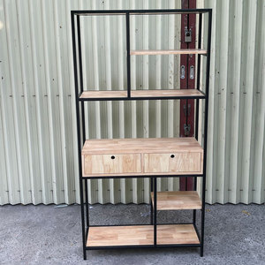 Industrial Style Iron Frame Living Room Furniture Decorative Shelf with Drawers Rubber Wood KS68128 - Product Image 3