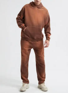 100% algodón de talla grande ropa deportiva entrenamiento chándal Jogger liso logotipo personalizado para hombre chándal pantalones de chándal y conjunto con capucha - Product Image 4