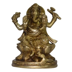 Ganesha de Latón Hecho a Mano en Estilo Tradicional sobre Base de Kamal para Decoraciones de Diwali - Product Image 2