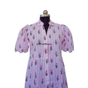 Vestido Midi Bohemio Indio de Algodón con Estampado Floral, Cuello en V, Botones, Manga Corta, Estilo Y2K, Ajustado, Ecológico y Transpirable para Mujer - Product Image 2