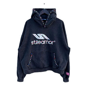 100% coton français éponge sweats à capuche lourds pour hommes personnalisé 500GSM strass brodé acide lavé en détresse impression DTG - Product Image 4