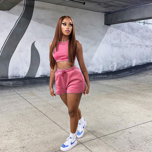 Women workout two piece <b>set</b> <b>crop</b> tank <b>top</b> <b>and</b> <b>shorts</b> custom logo printed fitness activewear gym sportswear wholesale - Product Image 4