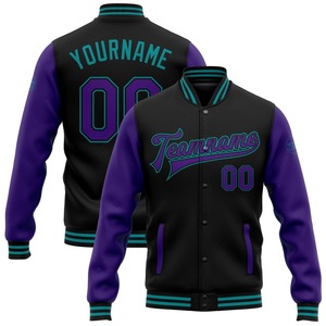 Direct Industry Wholesale Casual Winter Custom Black Purple-Teal Bomber Full-Snap Varsity Letterman Two Tone Jacket - Product Image 1
