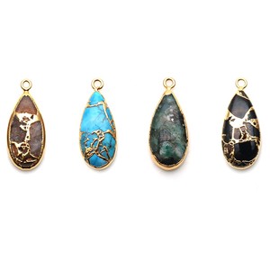 Women's DIY Fine Jewelry Classic Pendant Silver Gold Plated Pear Shaped Bezel Setting Mohave Turquoise Party <b>Charm</b> Rhodium - Product Image 5