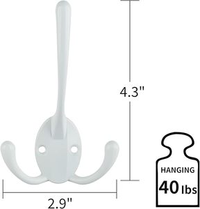 ตะขอแขวนเสื้อโค้ทสามง่ามสำหรับงานหนักสีขาวตะขอคู่12สกรูวัสดุอลูมิเนียมไม้สำหรับเสื้อผ้าขนาดใหญ่ - Product Image 2