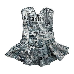 Sweetheart Neckline Overbust Steel Boned Vintage Newspaper Printed Bodycon <b>Corset</b> Dress - Product Image 1