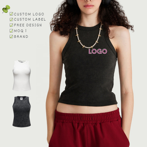 OEM Custom Pure Cotton Cropped Tank <b>Top</b> Women's Slim Heavyweight Wash T-shirt Women's Elastic Short Sleeveless Bottom Shirt - Product Image 2