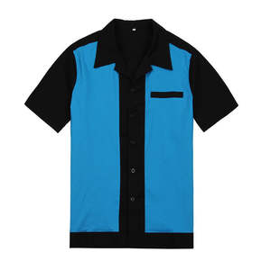 Men's Vintage Two-Tone <b>Bowling</b> <b>Shirt</b> with Contrast Panel Design Notch Lapel Collar and Breathable Performance Fabric for Casual - Product Image 4