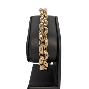 Unisex 14K สร้อยข้อมือทองคำสีเหลืองล้วนสวมใส่ทุกวันโรโลลิงค์เล็กๆสไตล์สปริงชุบทองทันสมัยตัวเรือนสแตนเลสหลัก - Product Image 3