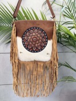 Tas Selempang Kulit Sapi Motif Barat, Ukiran Tangan, Desainer, Gaya Gypsy Boho Vintage, Buatan Tangan, Kapasitas Besar
