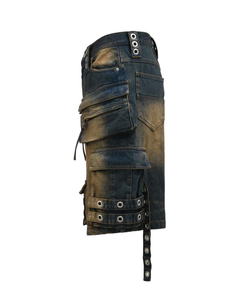 Short en maille denim cargo vintage pour hommes du fabricant en gros 100% coton motif solide avec œillets multi-poches style lavé - Product Image 3