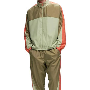 Ensemble de survêtement d'hiver personnalisé pour homme, coupe-vent deux pièces, vestes zippées, couleur contrastée, coton, streetwear, léger - Product Image 2