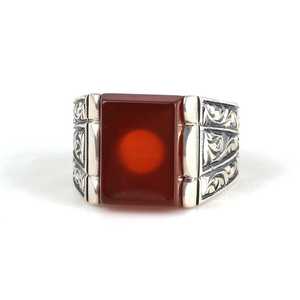 925 Sterling Silver Men's <b>Ring</b> Rhodium-Plated Rectangular Agate Stone Oval Cut Pen-Shaped Bezel Set Hip-hop Style Everyday Wear - Product Image 4