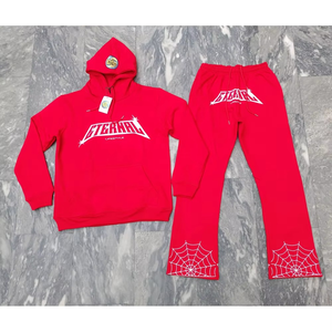 Survêtement homme en détresse délavé à l'acide Style vintage Logo personnalisé pantalon de survêtement évasé tenue Streetwear - Product Image 5