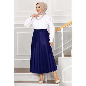 Saksi Pleated Hijab <b>Skirt</b> with Soft <b>Elastic</b> Waistband Made of Satin Fabric Size S - Product Image 1