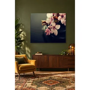 ดอกอัลมอนด์สีชมพูฟิดาบนพื้นหลังสีเข้มพิมพ์บนผ้าใบ - Product Image 2